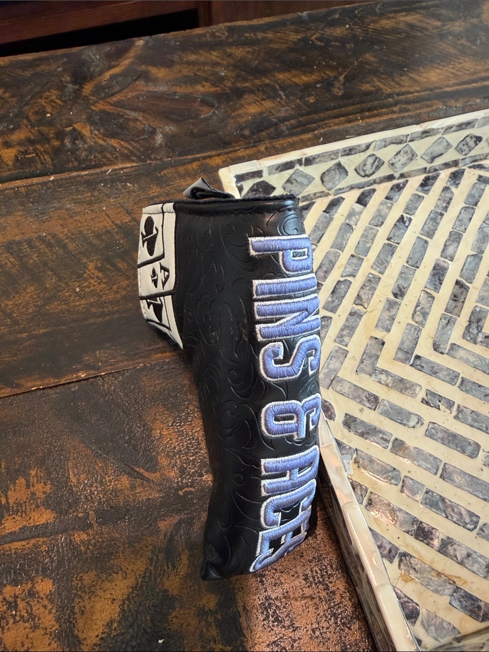 PINS & ACES Embroidered Black Leather Putter Cover